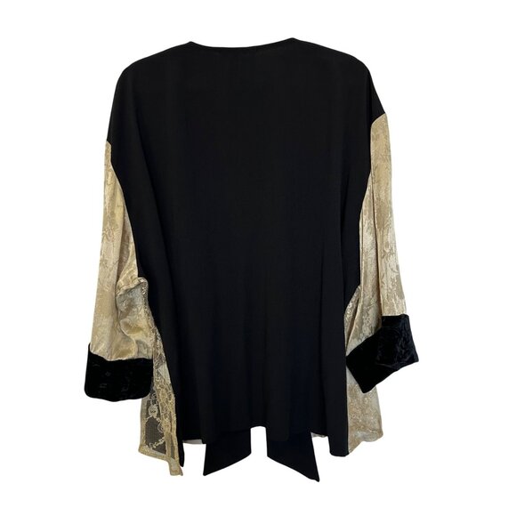 Spencer Alexis Y2K Kimono Top Size 2X Tan Black Floral Lace Velvet Fairy READ - Picture 2 of 16